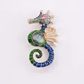 Exquisite marine animal seahorse brooch with colorful enamel, sparkling crystals and pearls - Gradient Enamel Abalone Shell (r1-2-7463)
