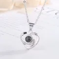 Heart projection necklace with I Love You in 100 languages silver finish - 1 Piece/Pack (Gift Box) / Silver