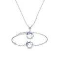 Elegantes silberfarbenes Schmuckset mit blauen Blattakzenten und Mondstein-Anhängern - Halskette und Armband Set (Einfache Packung) / Silber