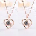 Elegant rose gold heart projection necklace with 100 languages I Love You detail - 2 Pieces/Pack (Gift Box) / Rose Gold