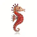 Luxurious detailed sparkling orange rhinestone seahorse brooch jewelry accessory pin - Vintage Red Yellow Rhinestone (j3-4-935)