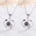 Elegant silver heart projection necklace with I Love You in 100 languages for her gift - 2 Pieces/Pack (Gift Box) / Silver