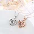 Elegant heart-shaped projection necklace set in silver and rose gold finishes 100 languages - 2 Pieces/Pack (Gift Box) / Rose Gold And Silver