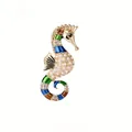 Exquisite gold seahorse brooch pin with colorful enamel, white pearls and sparkling crystals - Gold Base Pearl Enamel (a9-5-5773)