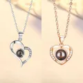 Elegante projectie hart ketting 100 talen ik hou van je, zilveren en roségouden optie - Puur Hart en Eenvoudig Hart Set
