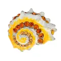 Gele en oranje emaille schelpbroche met sprankelende oranje strass-steentjes chic - Geelwitte Emaille Wulk (h1-3-2035)