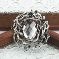 Vintage zilveren broche met ovale kristal en gedetailleerde takkenpatroon - Stijl 6 (Doorn Transparant)