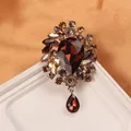 Vintage broche in barokstijl met grote roodbruine kristallen en een druppelvormige hanger - Amber Barok Bloemen (SMT1005005925508747)