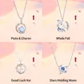 Set van 4 elegante hemelse kettingen met Pluto-, walvis- en maanontwerpen voor dames - Volledige Set Pluto Walvisval Geluks-Koi Maan
