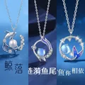 Elegante zilveren vissenstaart hanger ketting met blauwe kristallen, verjaardagscadeau - Walvis + Visstaart + Vis met Jou