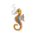 Elegant gold-tone enamel seahorse brooch pin with white faux pearls gift accessory. - Gold Base Orange Blue Pearl (b2-5-5168)