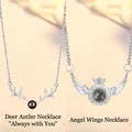 Silver projection necklaces featuring deer antler and angel wing pendant designs for women - Antler and Wings Projection