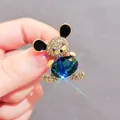 Lujoso broche de ratón de cristal dorado brillante con una gran piedra preciosa azul tallada - Animal Lindo (5)