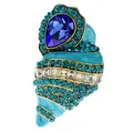Elegante vintage zeeschelp broche met blauw emaille en fonkelende blauwe kristallen - Donkerblauwe Waterdruppel Steen Wulk (g5-1-1234)
