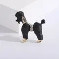 Elegante zwarte poedel broche met kristallen halsband en gouden pootjes. - Zwarte Emaille Poedel Stijl / Zwart