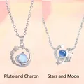 Elegante zilverkleurige halskettingen met Pluto en Maan kristallen hangers voor vrouwen - Pluto en Maan met Sterren Set