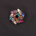 Elegant wreath brooch featuring vibrant multi-colored rhinestones on dark fabric. - Black Multicolor Rhinestone Wreath Style (K5-6-2581) / Black