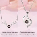 Elegante 925 sterling zilveren projectieketting met hart- en gewei-hanger ontwerpen - Gewei en Hart Toewijding Projectie Halsketting Set / Geschenkdoos