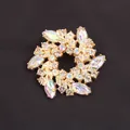 Elegant unisex floral wreath brooch pin with iridescent rhinestones in gold tone - Iridescent Round Flower Style (M3-4-1754) / Gold