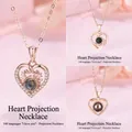 Elegante roségouden hartprojectieketting met Ik hou van jou in 100 talen weergegeven - Hart gewei + Hart werveling + Eenvoudig hart / 3-delige set (Geschenkdoos)