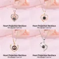 Hart projectie ketting met 100 talen Ik hou van jou in roségoud en zilver - Hart gewei + Liefdeswerveling + Eenvoudig hart + Harttoewijding / 4 Stuks (Cadeauverpakking)