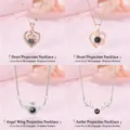 Projectie kettingset met hart-, vleugel- en geweiontwerpen in roségoud en zilver - Hart gewei + Liefdeswerveling + Engelenvleugels + Rendier / 4 Stuks (Cadeauverpakking)