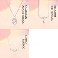 Set of three elegant silver necklaces featuring wing pearl and bamboo design details - 3-Piece Set (Wings+Flower+Bamboo)