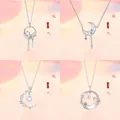 Elegant silver moonstone necklace collection featuring moon and floral design motifs - Full Collection (Style 4) / Four-Piece Set