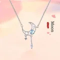 Elegant sterling silver moonstone necklace featuring a dainty moon and star pendant for women - Moon (Hollow Star Moon Style)