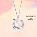 Elegant whale fall themed pearl necklace with shimmering moon and star crystals for women. - Whale Pearl Pendant / Silver-Whale