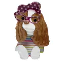 Broche en acrylique faite à la main en forme de chien avec lunettes et bandeau à pois - Marron