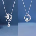 Elegant silver dove and moonstone charm necklaces with sparkling crystals for women - Blue Gum and Bird And Changan Dream