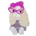 Broche chien en acrylique faite à la main avec lunettes mauves et chapeau à pois - Blanc
