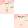 Elegant silver-tone necklace with delicate wing and bamboo pendants with blue stone - 2-Piece Set (Wings + Bamboo)