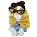 Broche chien mignonne en acrylique faite main avec lunettes noires et béret à pois - Jaune