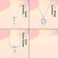 Set of 3 elegant silver butterfly wing and pearl necklaces for women fashion jewelry - 3-Piece Set (Butterfly+Wings+Flower)