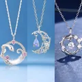 Prachtige zilverkleurige slangen- en maan-hangers met fonkelende edelstenen voor dames - Spiritual snake on the moon + floating water moon + good luck koi