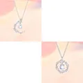 Silver necklace set with moonstone pendant in moon and ginkgo leaf designs. - Set of 2-A / 2 Pcs/Set