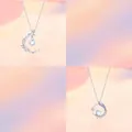Elegant silver-tone necklace featuring a crescent moon and circular pendant with blue imitation moonstone - Set of 2-B / 2 Pcs/Set
