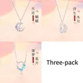 Set van drie kettingen met maan-, vlinder- en sterhangers met blauwe steentjes - Ketting Set (Set 4) / 3-pack