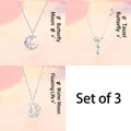 Set van drie zilverkleurige kettingen met maan- en vlinderhangers - Ketting Set (Set 1) / 3-pack