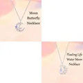 Gedetailleerd overzicht van zilveren maan kettingen met vlinder en waterdruppel - Ketting Set (Set 2) / Set van 2