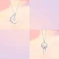 Elegant silver moonstone necklace set with crescent moon and floral leaf pendant designs - 2-Piece Collection 5 / 2 Pcs/Set