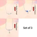 3-piece elegant silver necklace set featuring bamboo, flower, and pearl pendant designs - 3-Piece Necklace Set 4 / Set of 3