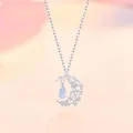 Elegant crescent moon necklace with light blue teardrop pendant for women - Hollow Moon Teardrop Pendant Style / 1 Piece