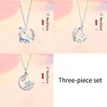 Set of three silver necklaces featuring whale, moonlight, and snowflake pendants - Three-Piece Set / Silver-Set 4