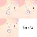 Set of three silver necklaces featuring elegant faux moonstone pendants in unique designs - 3-Piece Set 2 / Set of 3