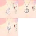 Three pieces silver finish moonstone necklace set with celestial moon and floral pendants - Set of 3-D / Set of 3