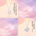 Silver crescent moon and dreamy planet pendant necklaces, romantic jewelry gift for her - 2-Piece Set (Moon & Planet)