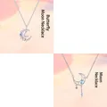 Zilveren ketting met wassende maan en vlinder met blauwe steen en kristallen - Ketting Set (Set 4) / Set van 2